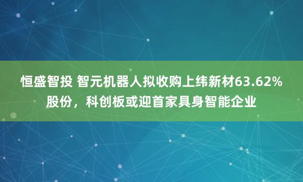 恒盛智投 智元机器人拟收购上纬新材63.62%股份，科创板或迎首家具身智能企业
