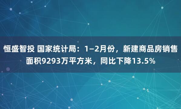 恒盛智投 国家统计局：1—2月份，新建商品房销售面积9293万平方米，同比下降13.5%
